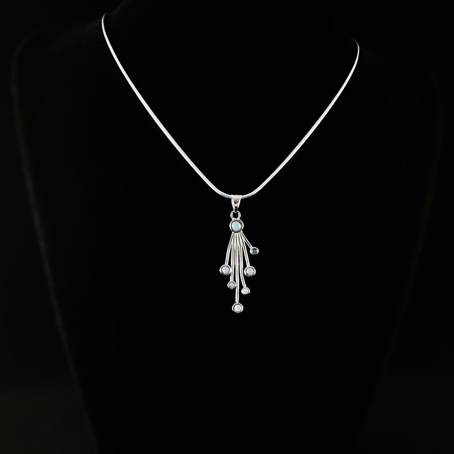 Sterling Silver Waterfalls Necklace with Natural Larimar Stones