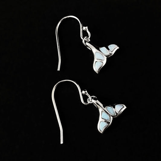 Sterling Silver Whale Tail Earrings with Natural Larimar Stones