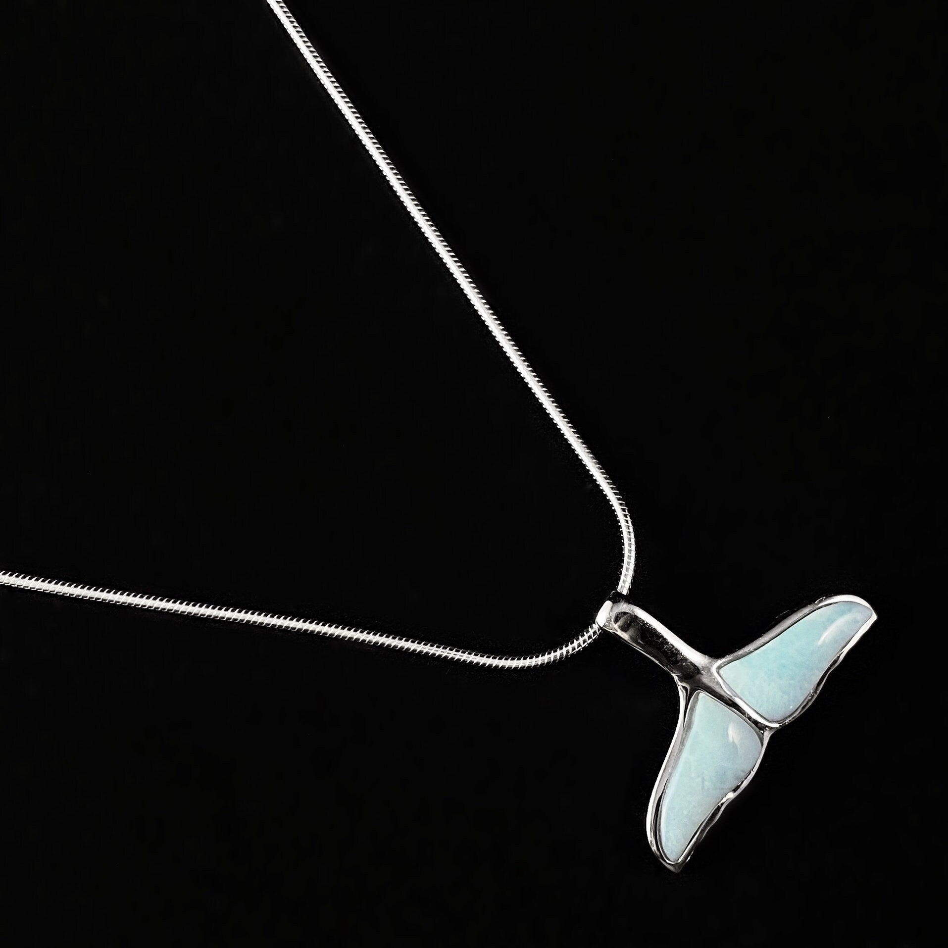 Sterling Silver Whale Tail Necklace with Natural Larimar Stones