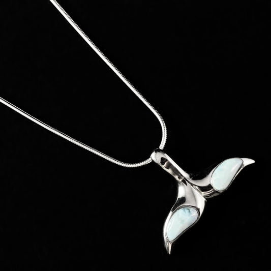Sterling Silver Whale Tail Necklace with Natural Larimar Stones