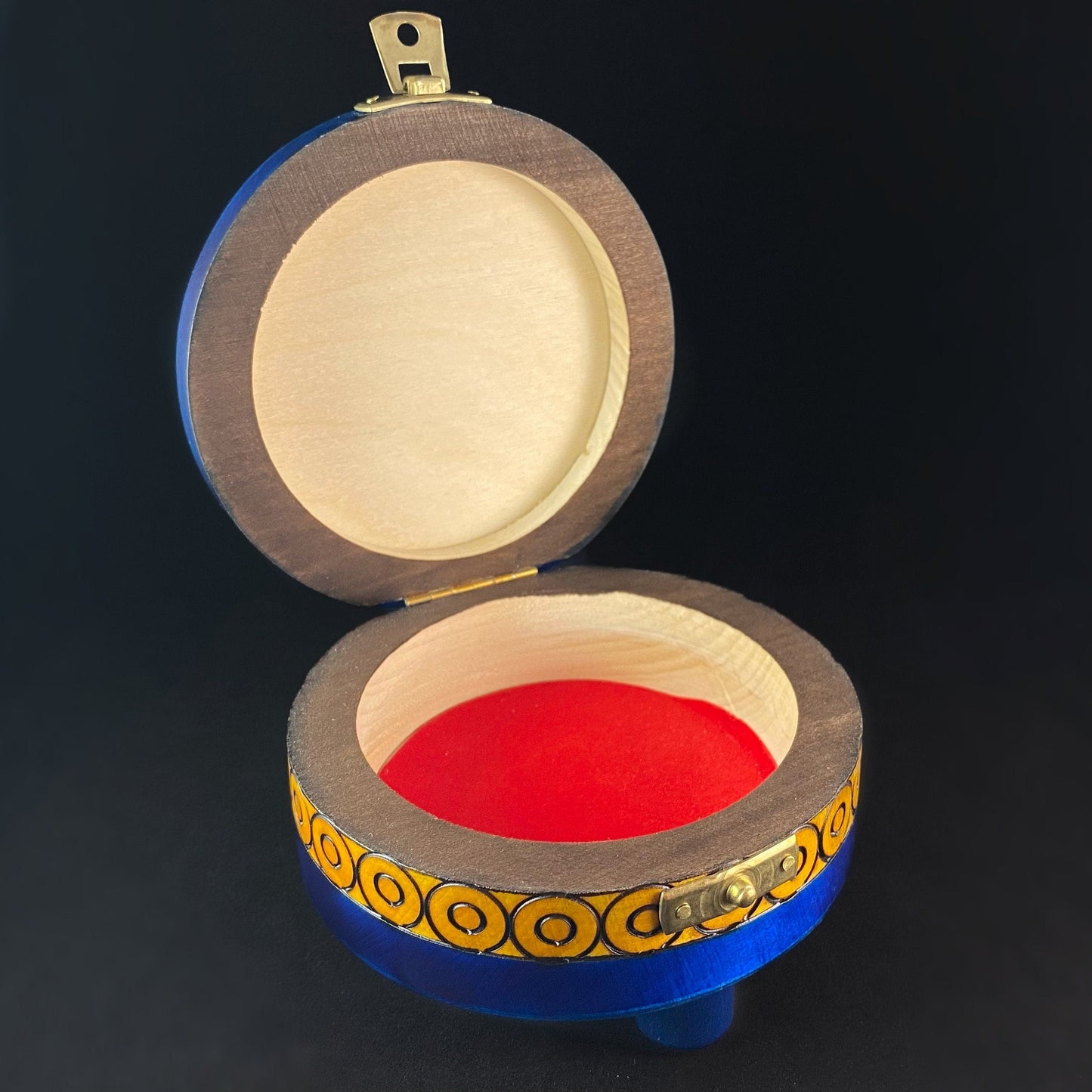 Sun and Moon Handmade Hinged Round Wooden Treasure Box