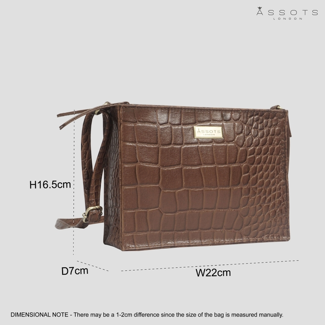 Susan Tan Croc Real Leather Rectangle Box Crossbody Bag