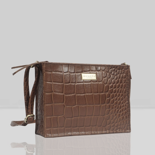 Susan Tan Croc Real Leather Rectangle Box Crossbody Bag