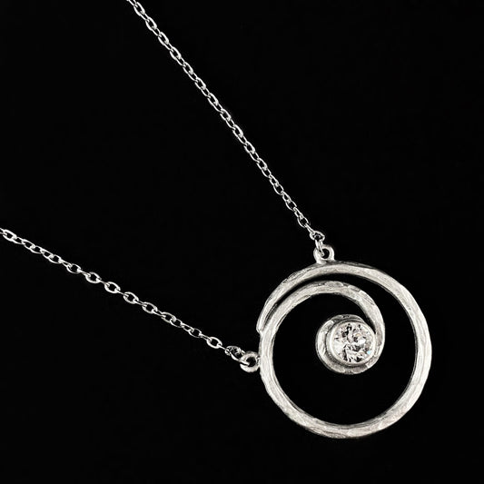 Swirl Pendant With Clear Swarovski Crystal Silver Chain Necklace - VBC