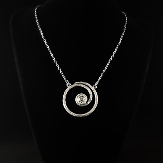 Swirl Pendant With Clear Swarovski Crystal Silver Chain Necklace - VBC