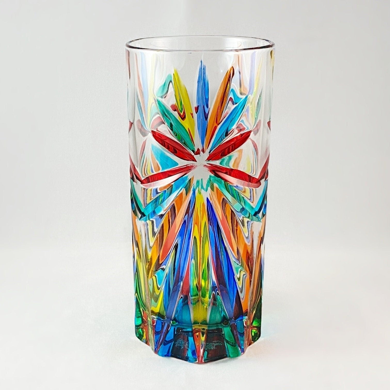 Tall Venetian Glass Oasis Highball Glass - Handmade in Italy, Colorful Murano Glass