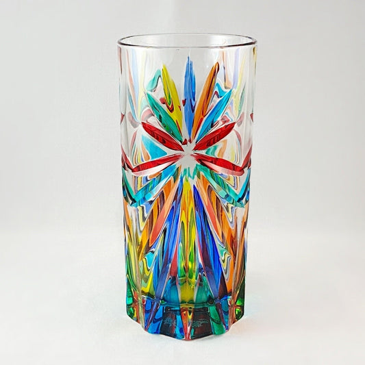 Tall Venetian Glass Oasis Highball Glass - Handmade in Italy, Colorful Murano Glass