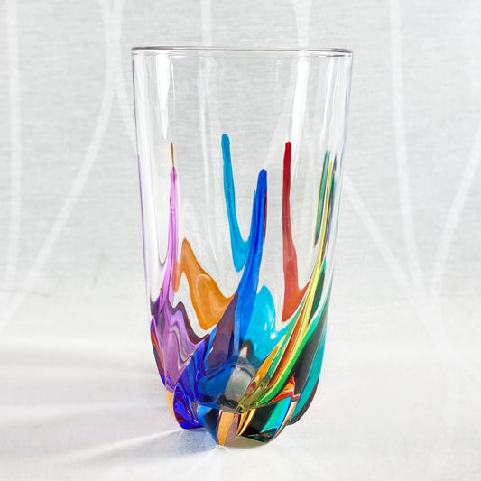 Tall Venetian Glass Trix Highball Glass - Handmade in Italy, Colorful Murano Glass