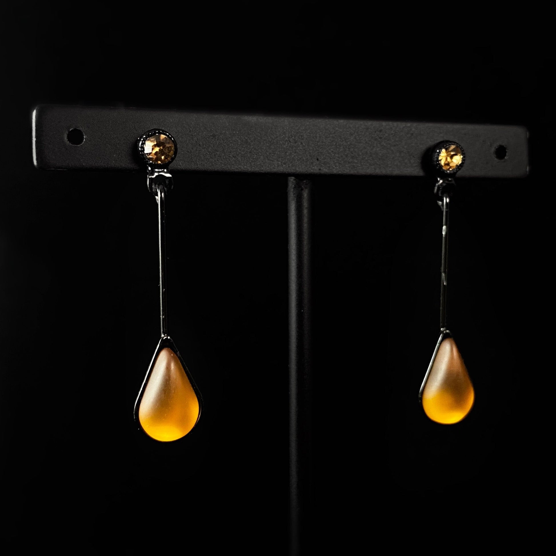 Teardrop Dangle Earrings with Black Wire and Handmade Glass Beads, Hypoallergenic, Topaz - Kristina