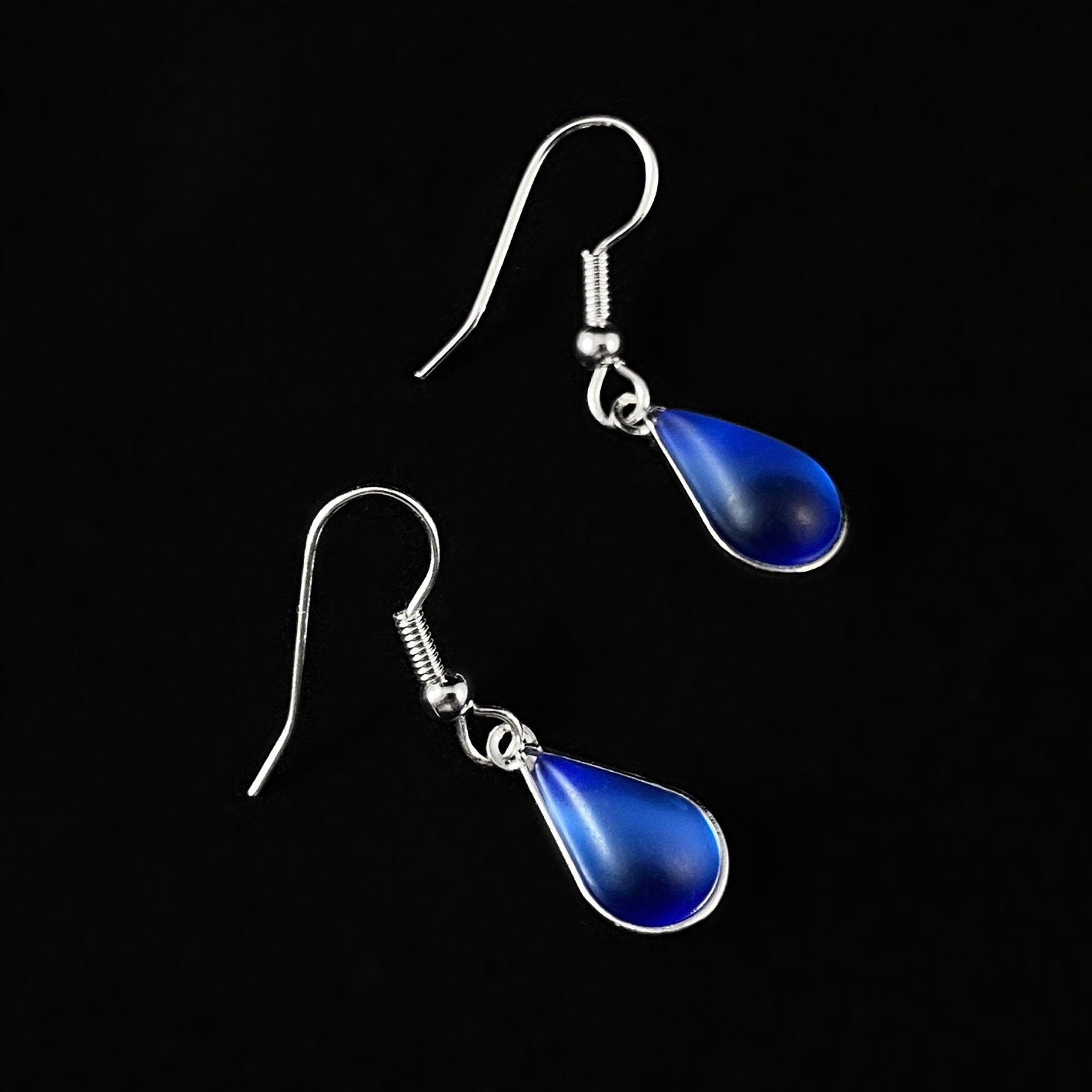 Teardrop Earrings with Silver Wire and Handmade Glass Beads, Hypoallergenic, Sapphire - Kristina