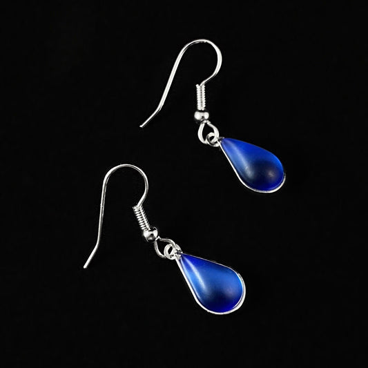 Teardrop Earrings with Silver Wire and Handmade Glass Beads, Hypoallergenic, Sapphire - Kristina