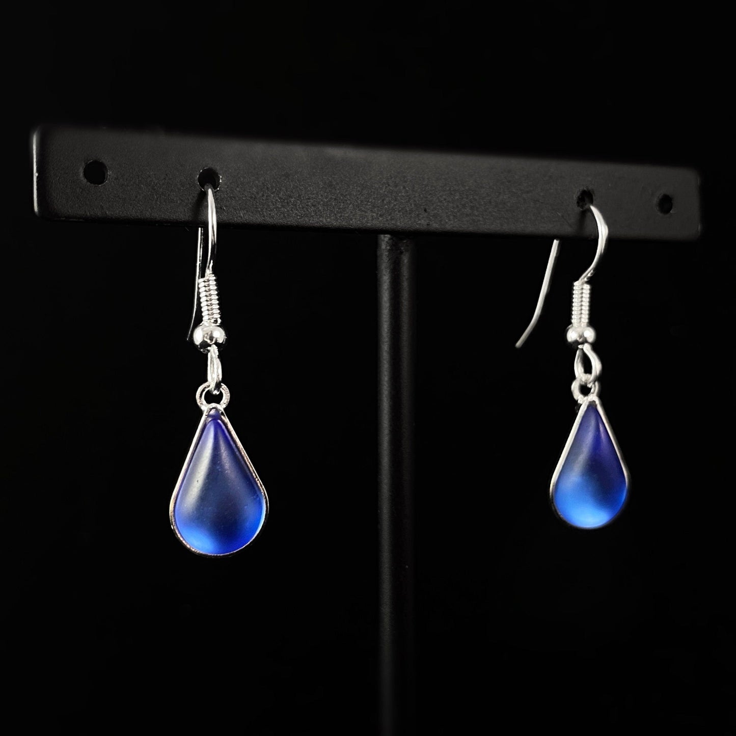 Teardrop Earrings with Silver Wire and Handmade Glass Beads, Hypoallergenic, Sapphire - Kristina