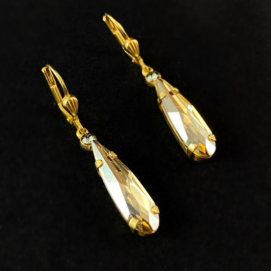 Teardrop Swarovski Crystal Drop Earrings, Champagne - La Vie Parisienne by Catherine Popesco