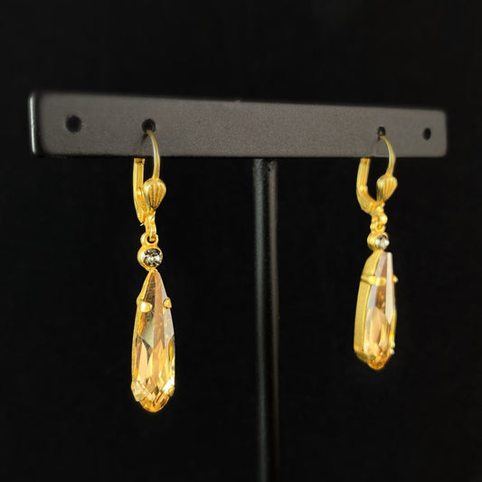 Teardrop Swarovski Crystal Drop Earrings, Champagne - La Vie Parisienne by Catherine Popesco