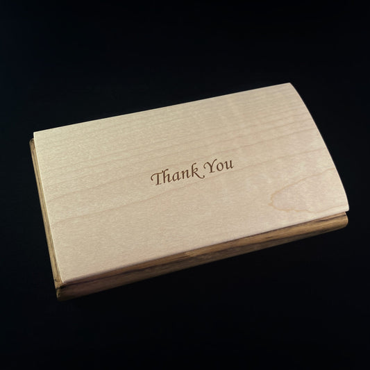 Thank You Quote Box, Handmade Wooden Box with Curly Maple and Shedua, made in USA