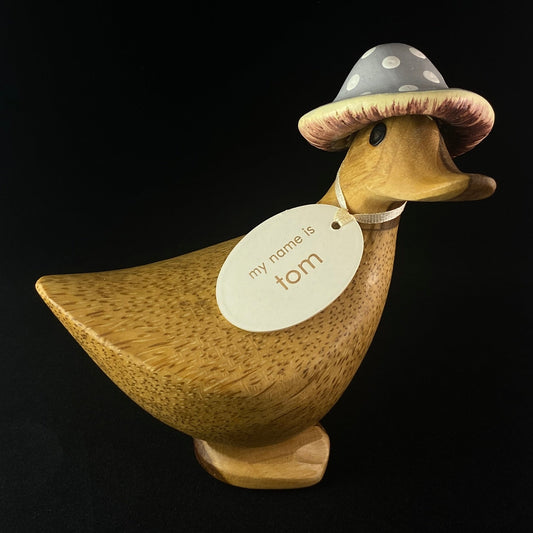 Tom - Hand-carved and Hand-painted Bamboo Duck with Mushroom