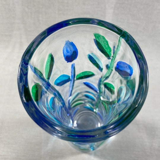 Tree of Life Blue Venetian Glass Vase - Handmade in Italy, Colorful Murano Glass Vase