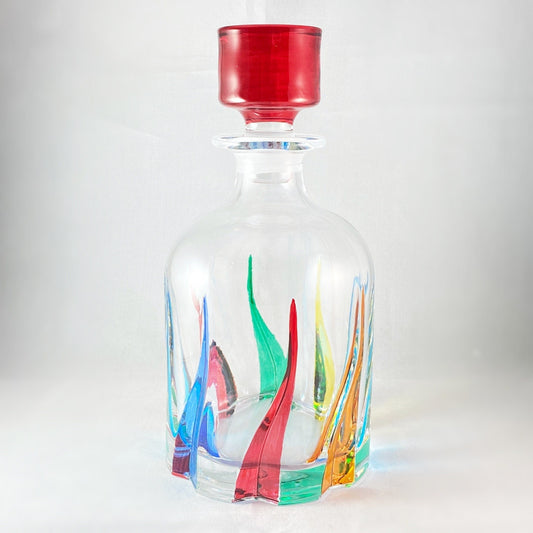 Trix Whiskey Decanter, Venetian Glass Whiskey Decanter  - Handmade in Italy, Colorful Murano Glass