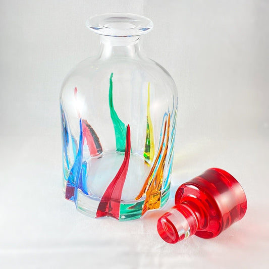 Trix Whiskey Decanter, Venetian Glass Whiskey Decanter  - Handmade in Italy, Colorful Murano Glass