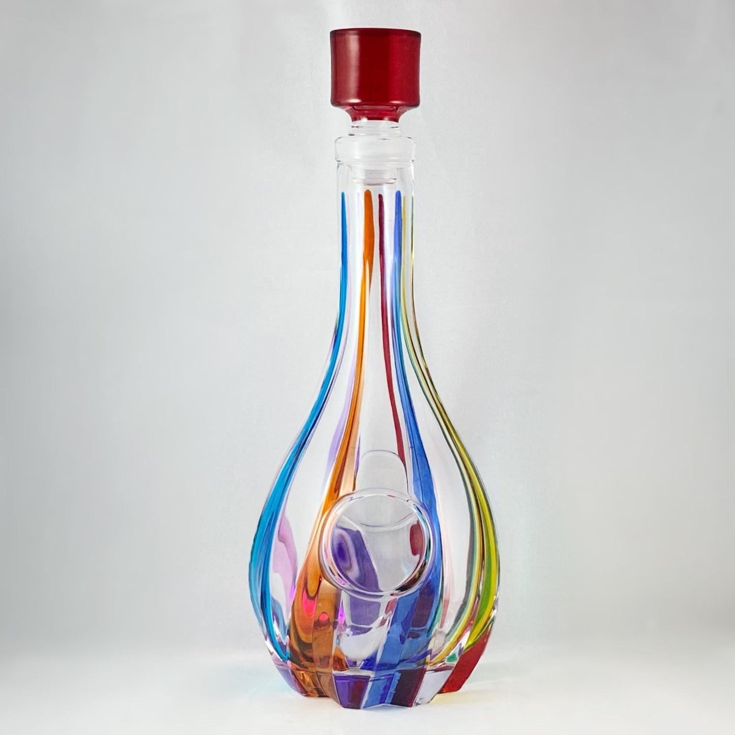 Trix Whiskey Decanter, Venetian Glass Whiskey Decanter, Red Top - Handmade in Italy, Colorful Murano Glass