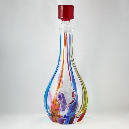 Trix Whiskey Decanter, Venetian Glass Whiskey Decanter, Red Top - Handmade in Italy, Colorful Murano Glass