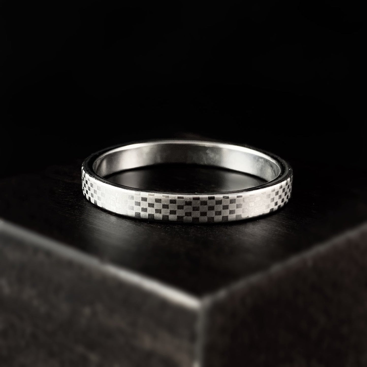 Tungsten Carbide Men’s Ring - Checkered Band Design