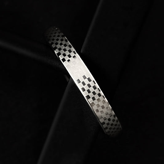 Tungsten Carbide Men’s Ring - Checkered Band Design