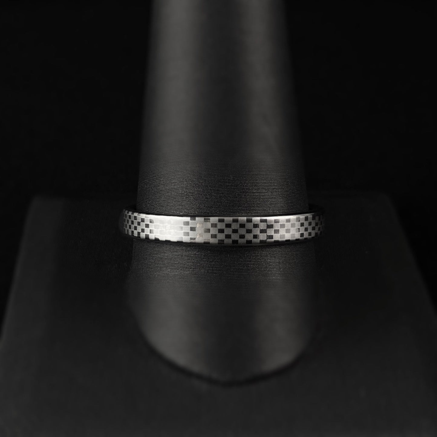 Tungsten Carbide Men’s Ring - Checkered Band Design