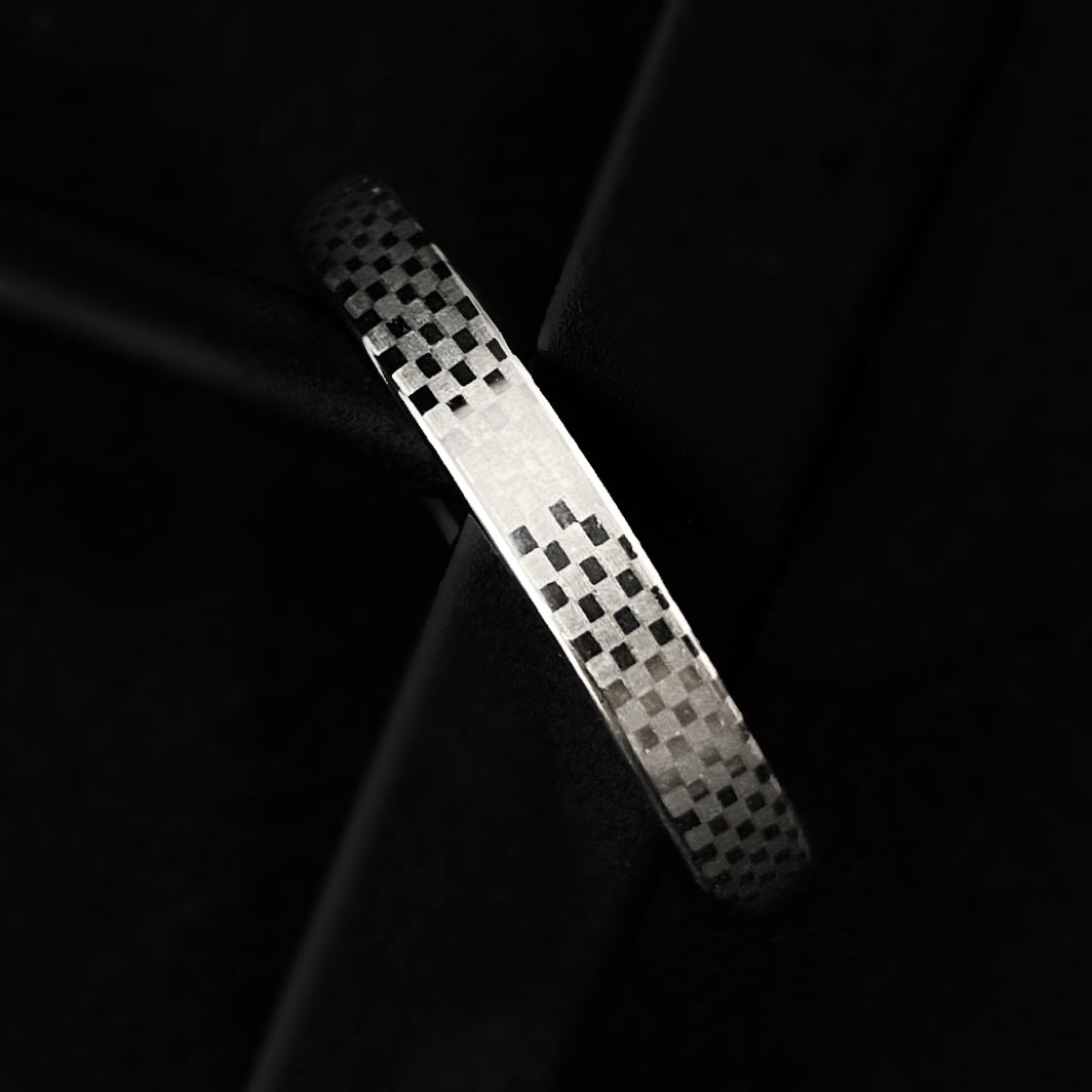 Tungsten Carbide Men’s Ring - Checkered Band Design