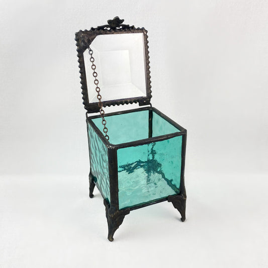 Turquoise Blue Jewelry Box - Small Stained Glass Keepsake