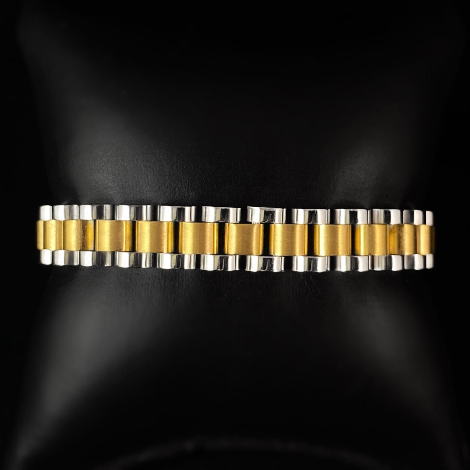 Two Tone Silver and Gold Watch Band Style Bracelet - Athena