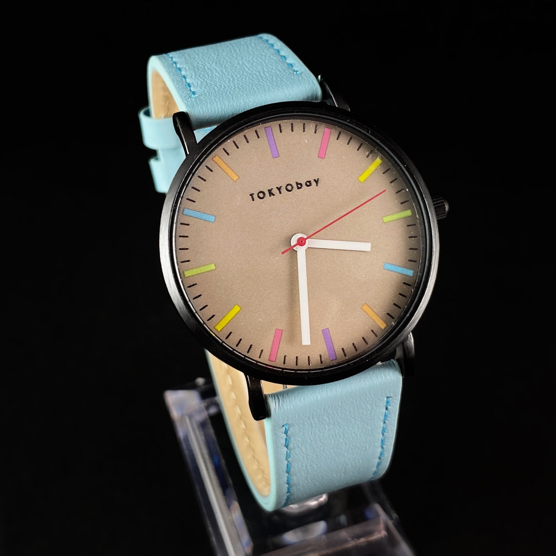 Unisex Watch Light Blue Leather Band Gunmetal Case