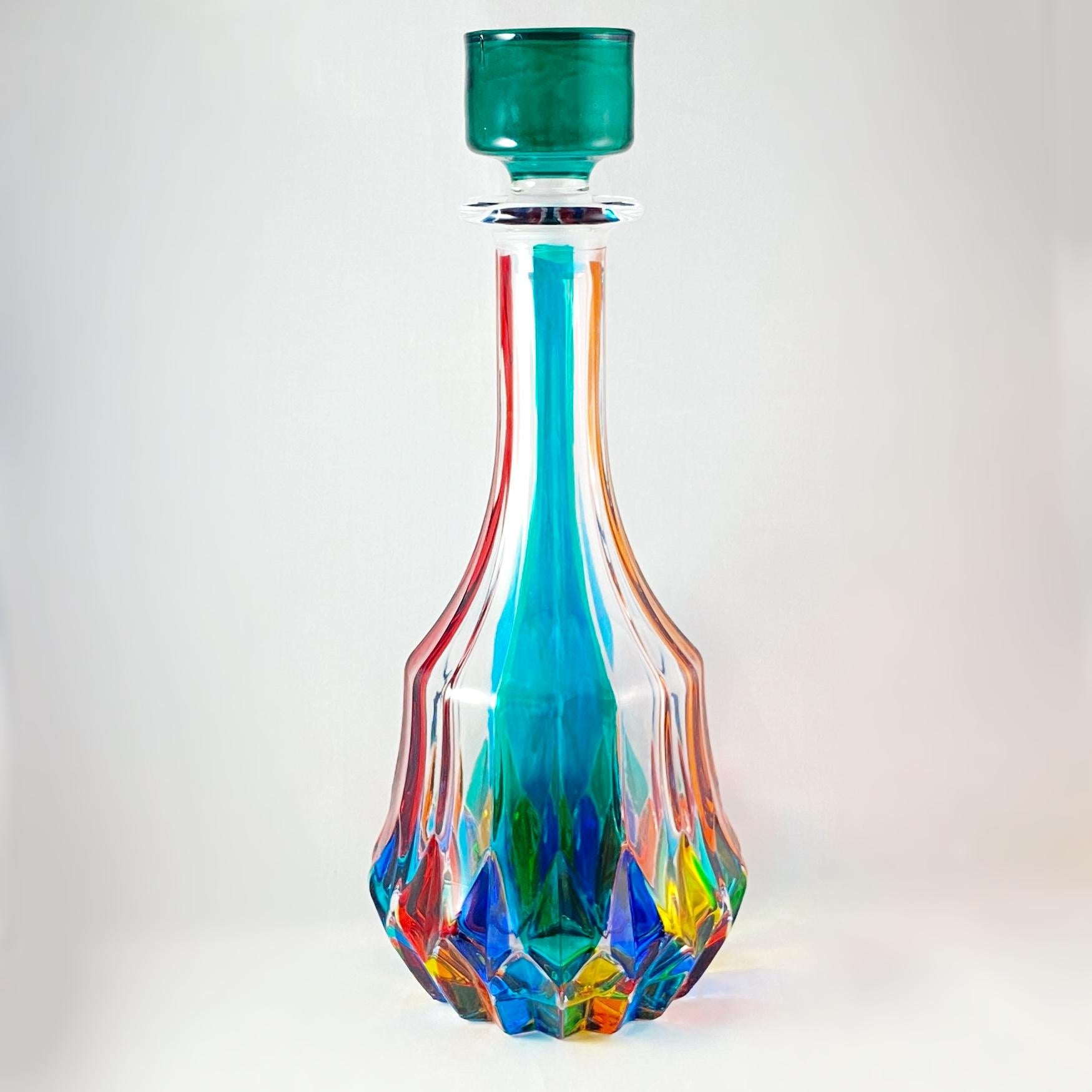 Venetian Glass Adagio Whiskey Decanter - Handmade in Italy, Colorful Murano Glass