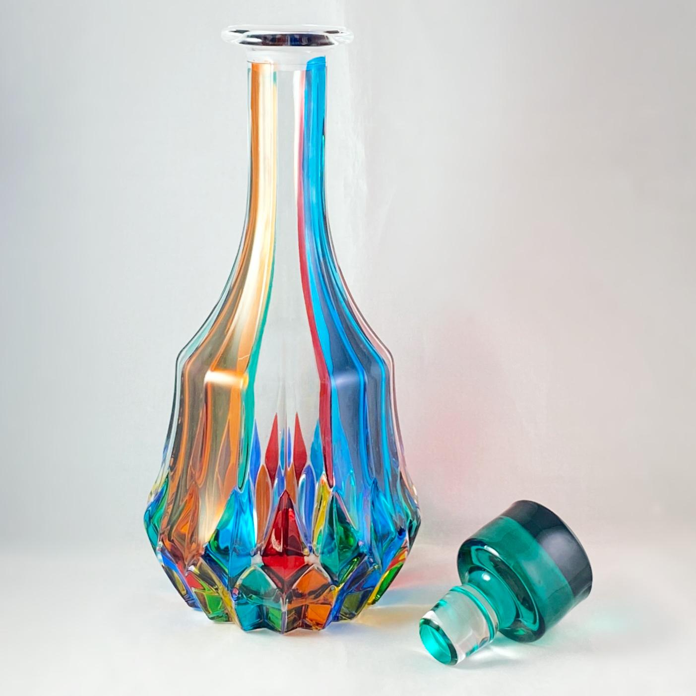 Venetian Glass Adagio Whiskey Decanter - Handmade in Italy, Colorful Murano Glass