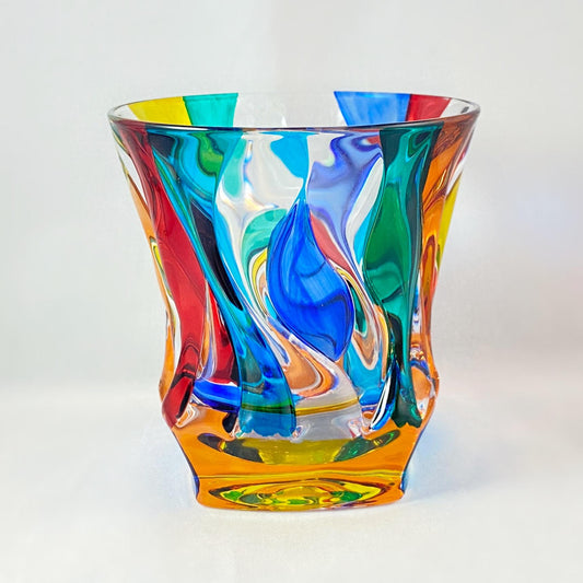 Venetian Glass Bamboo Whiskey Glass - Handmade in Italy, Colorful Murano Glass