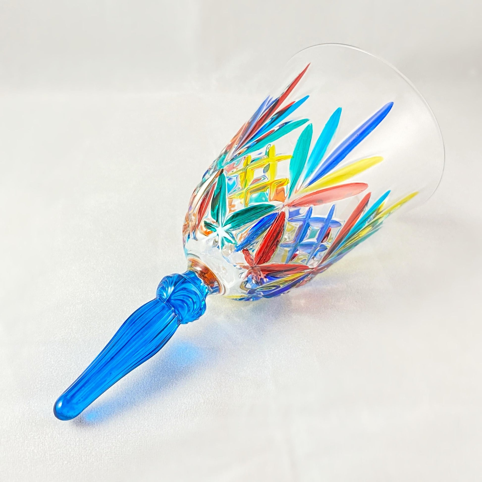 Venetian Glass Bell, Aqua Blue Handle - Handmade in Italy, Colorful Murano Glass