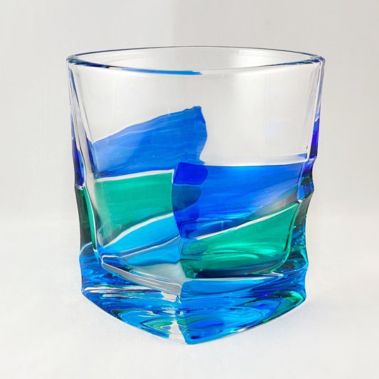 Venetian Glass Blue/Green Ibiza Whiskey Glass - Handmade in Italy, Colorful Murano Glass