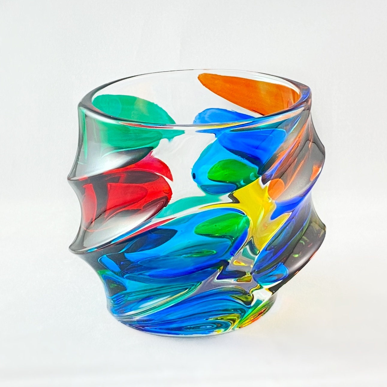 Venetian Glass Calypso Whiskey Glass - Handmade in Italy, Colorful Murano Glass