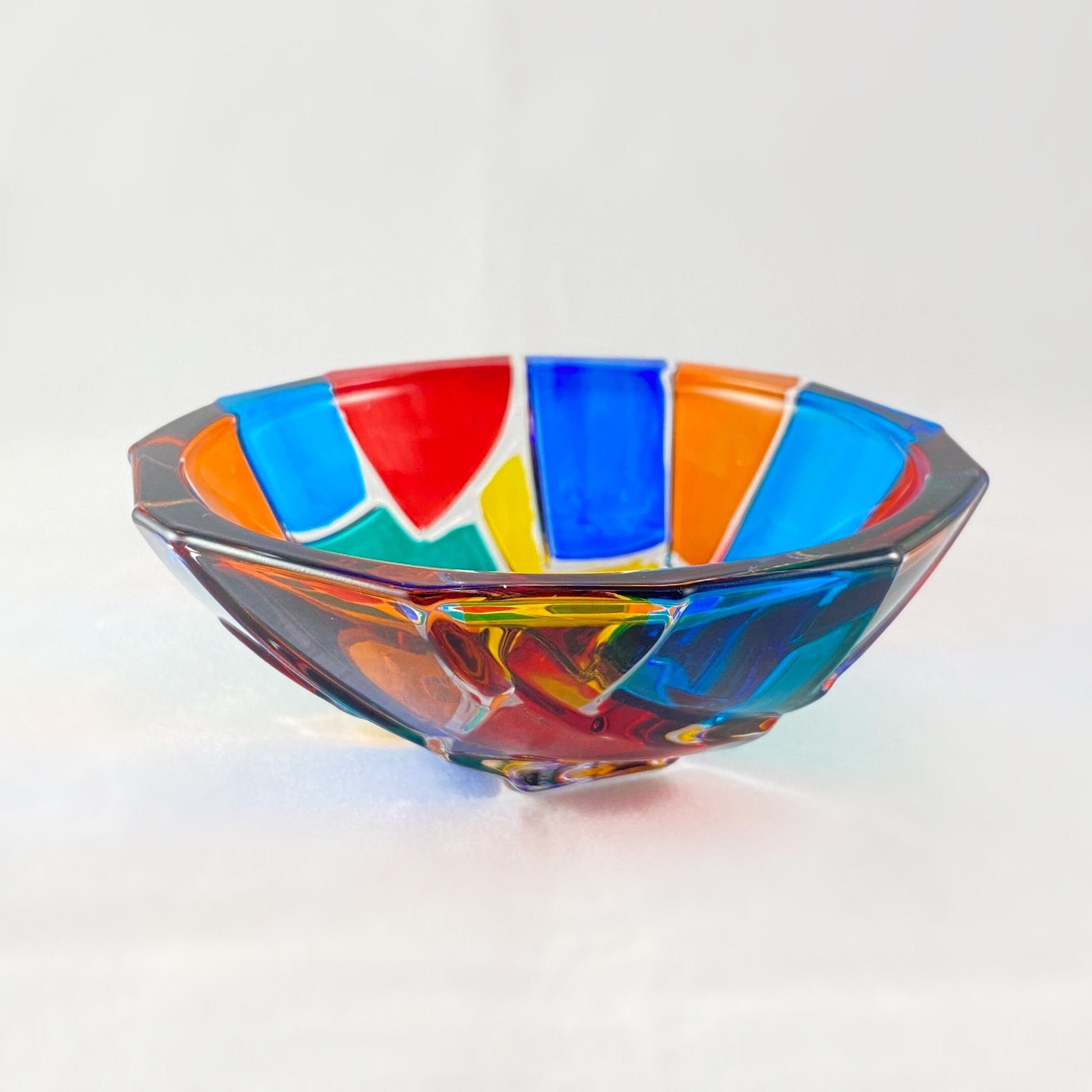 Venetian Glass Crack Votive Holder/Dish - Handmade in Italy, Colorful Murano Glass