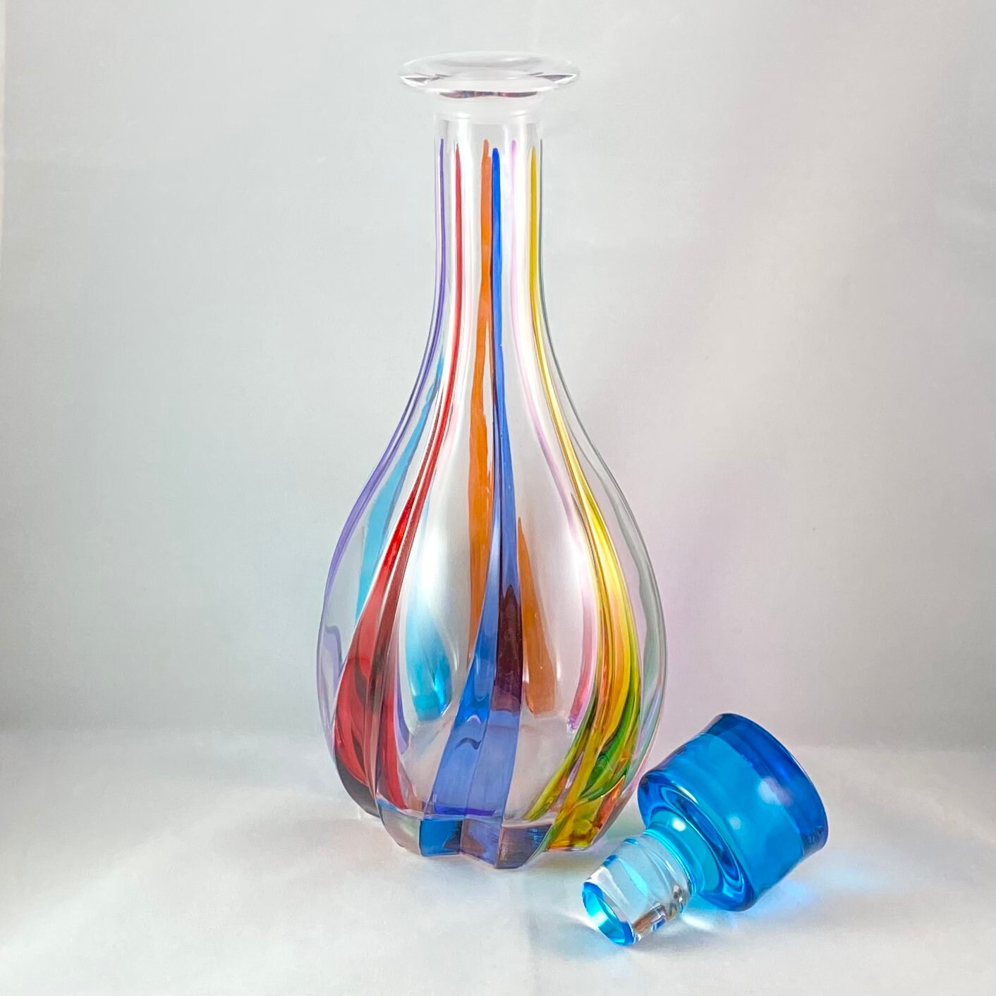 Venetian Glass Decanter - Handmade in Italy, Colorful Murano Glass