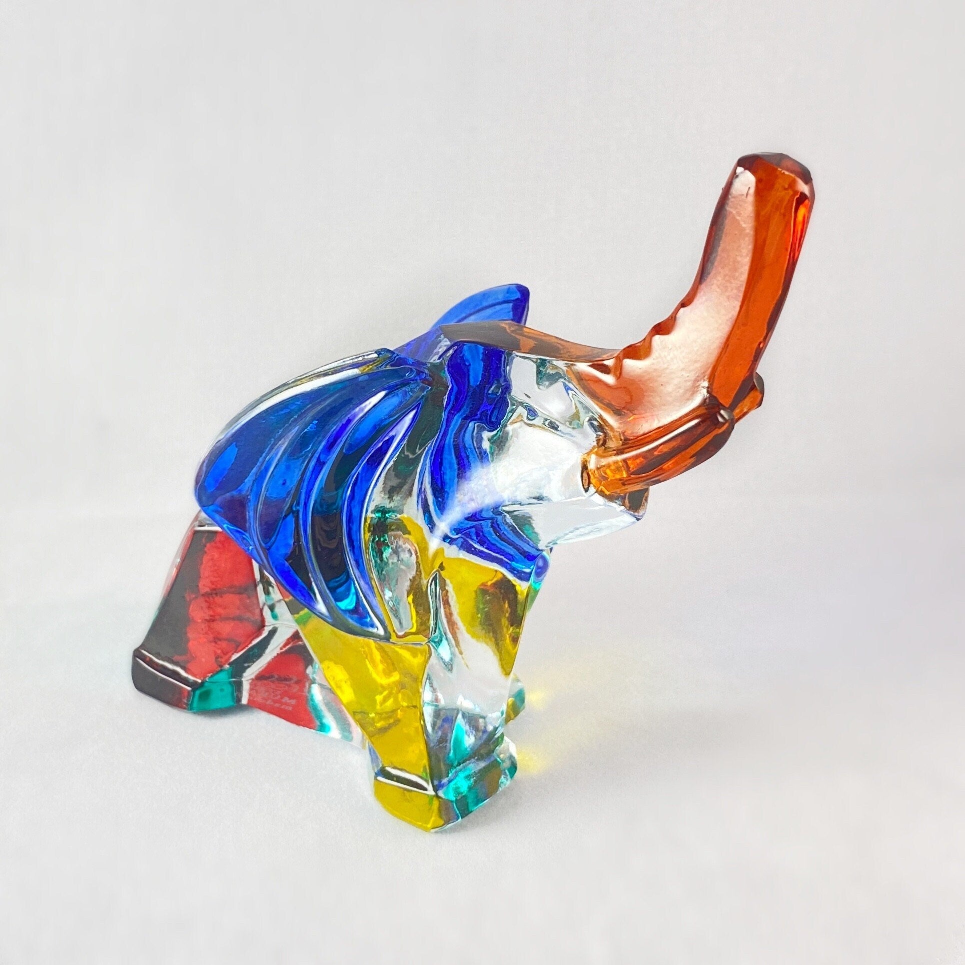 Venetian Glass Elephant Figurine - Handmade in Italy, Colorful Murano Glass