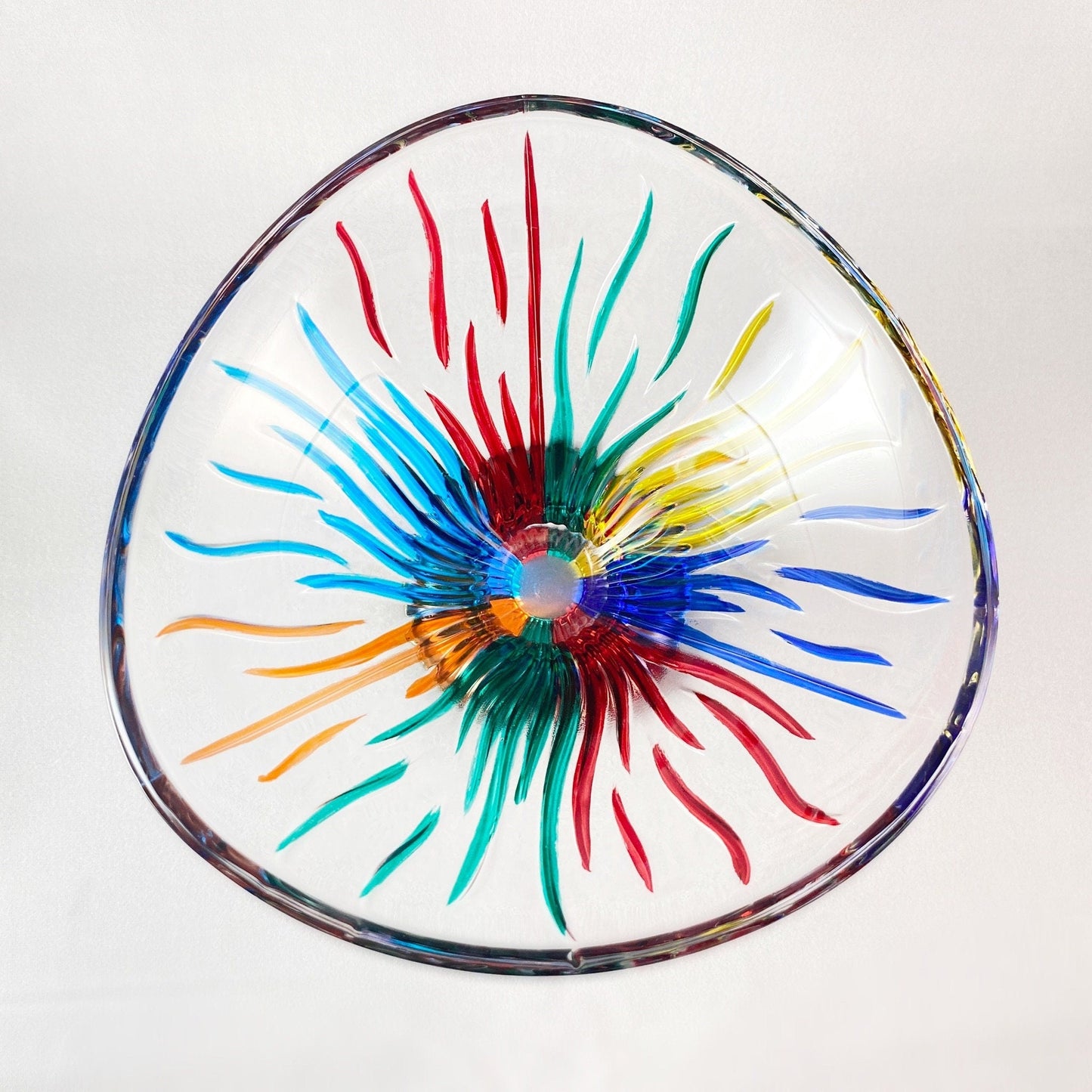 Venetian Glass Fire Dish on Pedestal - Handmade in Italy, Colorful Murano Glass Bowl
