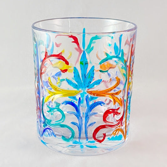 Venetian Glass Fleur de Lis Whiskey Tumbler - Handmade in Italy, Colorful Murano Glass