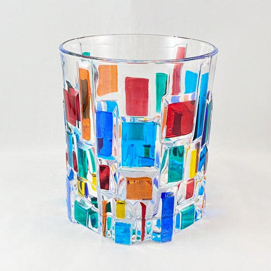 Venetian Glass Frank Lloyd Wright Whiskey Glass - Handmade in Italy, Colorful Murano Glass