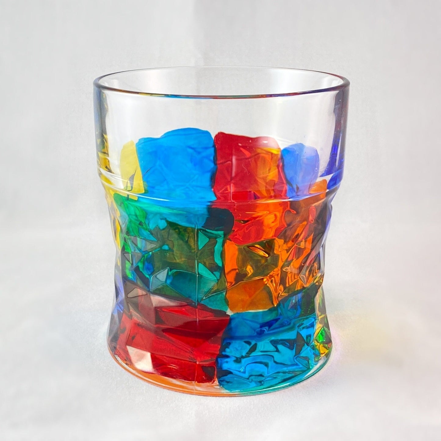 Venetian Glass Funky Marble Whiskey Tumbler - Handmade in Italy, Colorful Murano Glass