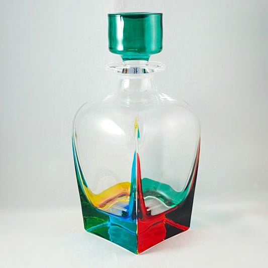 Venetian Glass Fusion Whiskey Decanter - Handmade in Italy, Colorful Murano Glass