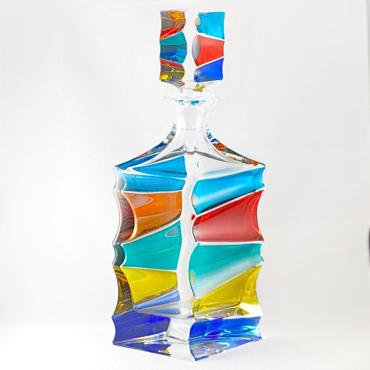 Venetian Glass Ibiza Whiskey Decanter  - Handmade in Italy, Colorful Murano Glass