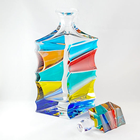 Venetian Glass Ibiza Whiskey Decanter  - Handmade in Italy, Colorful Murano Glass