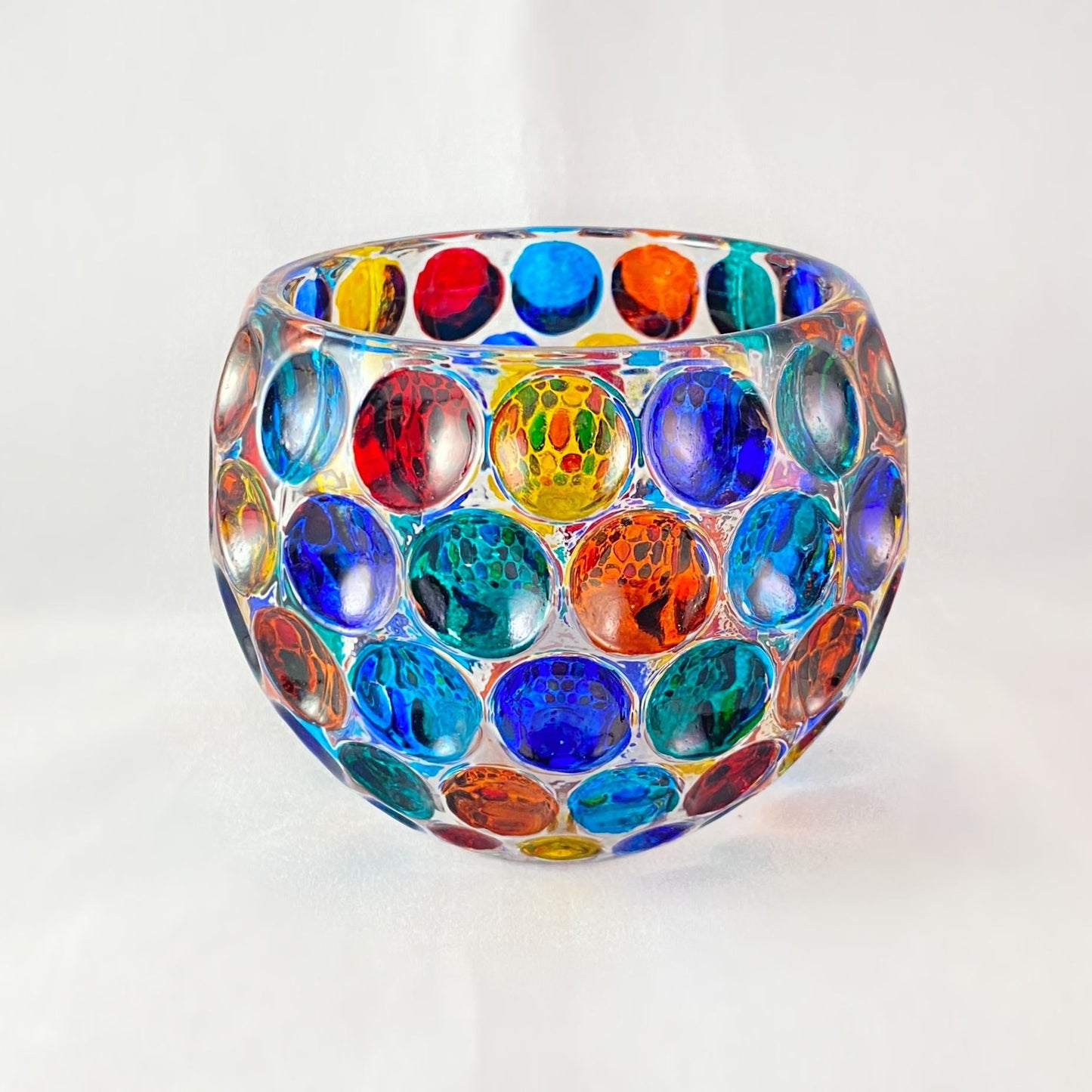 Venetian Glass Kaleidoscope Votive Holder - Handmade in Italy, Colorful Murano Glass Candle Holder