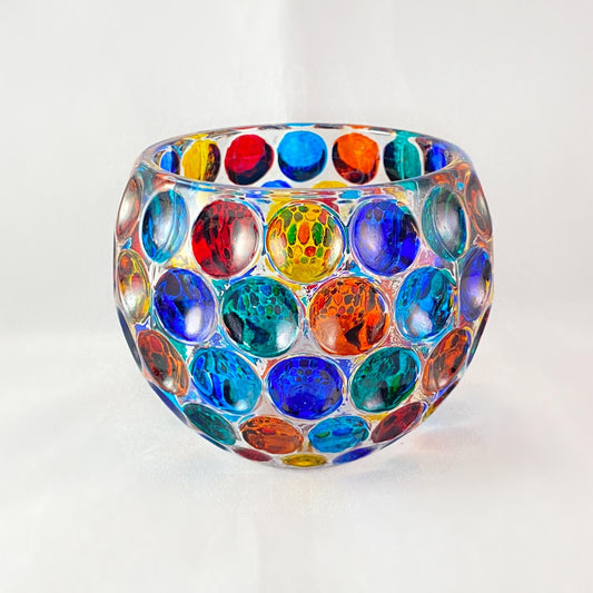 Venetian Glass Kaleidoscope Votive Holder - Handmade in Italy, Colorful Murano Glass Candle Holder